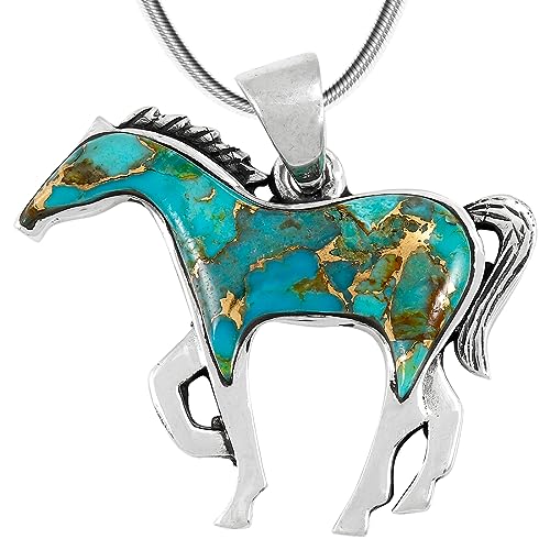 Turquoise Network Horse Necklace Sterling Silver Genuine Gemstones & Gemstones with 20
