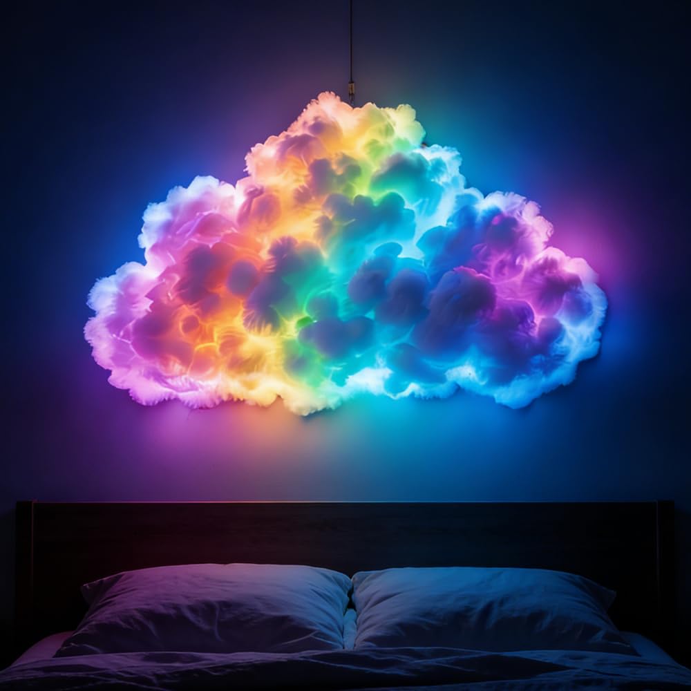 Rppiup DIY LED Cloud Light 200cm, USB-Powered RGB Thundercloud LED Light, Adjustable Multicolor Cloud Lights with Music Rhythm for Home Wall Decor,Vibrant Glow