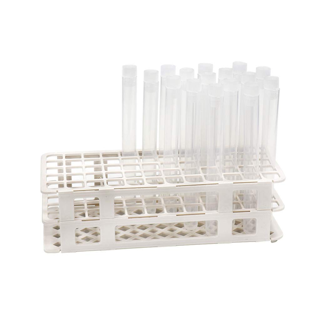 ULAB Scientific White Tube Rack and Plastic Test Tubes Set, Include 1pc of White Tube Rack, 60pcs of Plastic Macaroon Party Tubes Shot Glasses, Nature