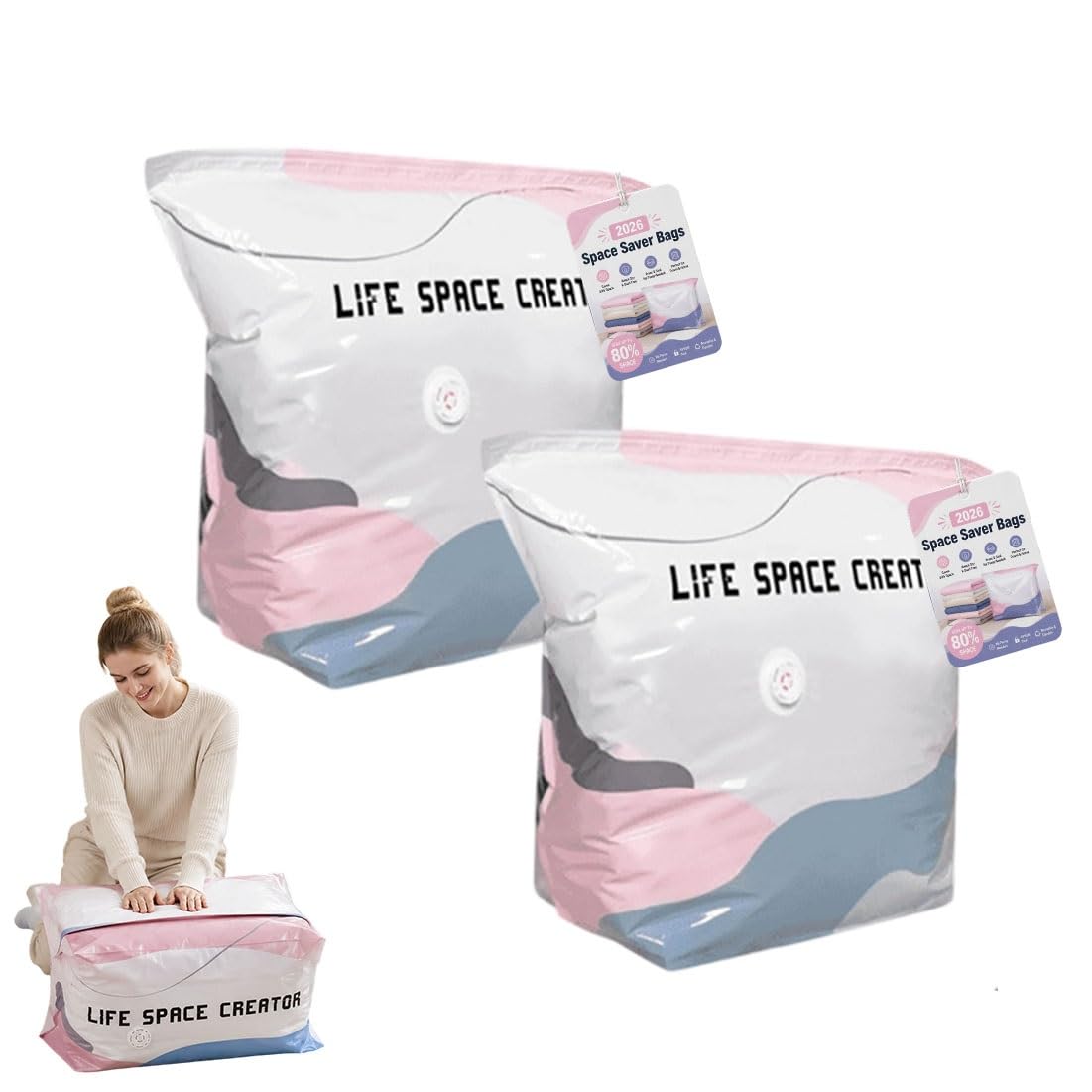 Qcdzsw 2Pcs No-Pump Vacuum Storage Bags,Upgrade Large Storage Compression Bags Press & Seal, Cube Compression Space Saver Bags,For Clothes,Bedding Comforters(,S)