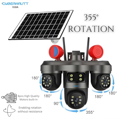 Image of XUGA - Cybernautt X18A 18MP 3 Lens PTZ Solar 4G Sim Outdoor CCTV with 3 View | 360 | Night Vision | Motion Detection| Siren Horn| Red Blue Light | All 3 Lens Mobile Controlled | Use Air-tel 4G Sim