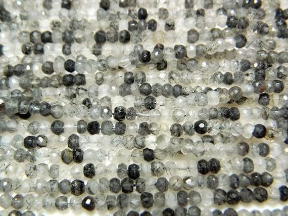 Quartz rutilé noir de prestige en perles facettées de 4mm - 4