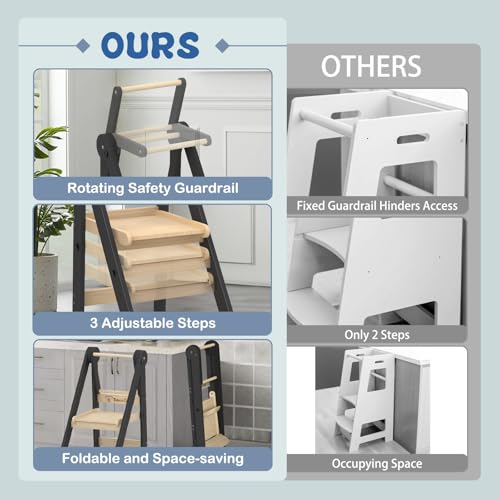 image for Doerpuz Foldable Toddler Kitchen Stool Helper, Toddler Standing Tower 