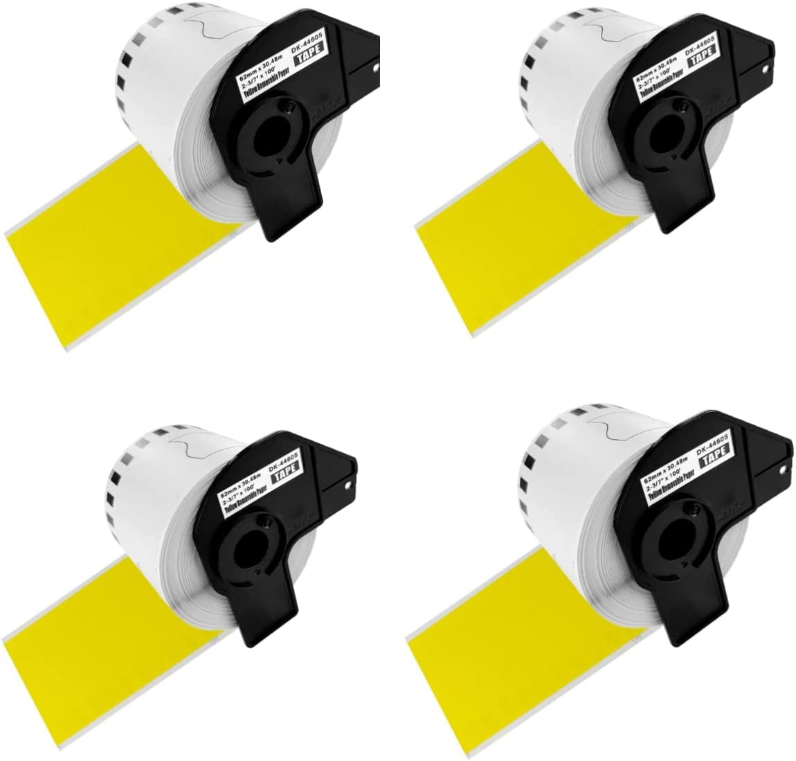 Brother P-Touch Compatible DK44605 DK-44605 Etiquetas Removibles 62mm x 30,48m Negro Amarillo Pack 4x
