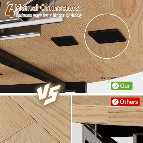 ROCSUMOO Extendable Round Dining Room Table, 55in Large Dining Table with Metal Legs, Wooden Rectangle Expandable Kitchen Table, Mid-Century Modern Style, Saving Space (Round Dining Table)
