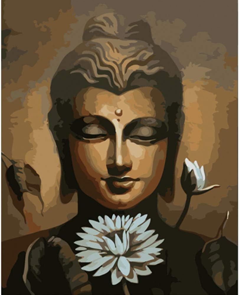 Paint By Numbers - Buddha statue - Kits For Adult Child Beginner And Elderly, Diy Oil Painting With 16 X 20 Inch Canvas & Brush And Acrylic Paint - (No Frame)