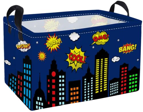 Image of Essme Rectangular Spider Basket,Kids Storage Bins Organizer with Handles for Girls Room Decor, Gift Basket,Shelf Basket.(Bule City)