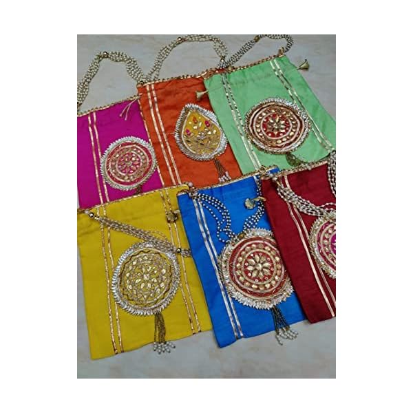 Gifting Bells Gotapatti Big Size Potlis with Chain Handle Potli Velvet with Gota Patti Potli Purse Women Handbag Handicrafts Handmade Decorative Pure Silk Jaipuri Resh Potlis - Image 7
