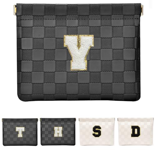 HIGH FIT Leather Pocket Cosmetic Bag for Purse,Initial Makeup Bag Lipstick Cosmetic Accessories Organizer (Y, Black)
