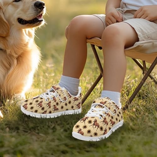 Unisex-Child Boys Girls Shoes Anti-Skid Tennis Sneakers Outdoor Casual Kids Shoes Running Shoes Little Kid Horse Sunflowers Pattern（White Sole）2