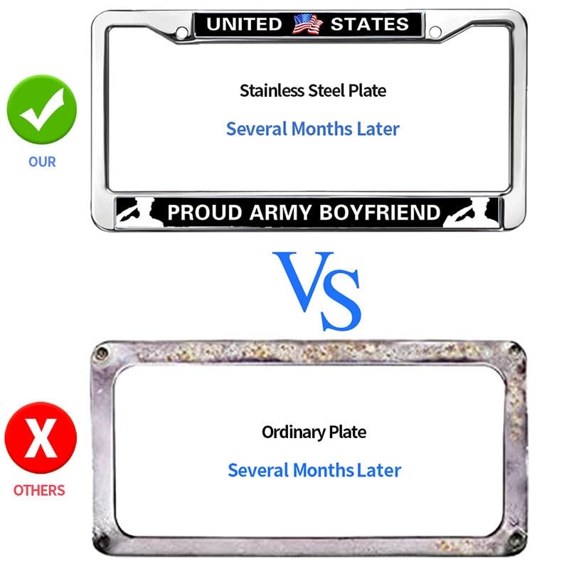 Image of Army Boyfriend License Plate Frame, Stainless Steel Metal Auto Tag Holder | Support your soldier with this durable metal Army Boyfriend license plate frame, weather-resistant and built to last.