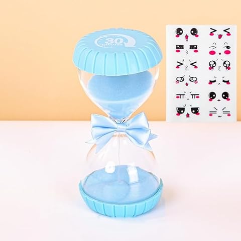 Blue Sand Timers 30 Minute, Hourglass Sand Timers with a Cute DIY Emoji Sticker,Sand Glass Timer with Soft Plastic Protective Cover for Toothbrush Timer Games Classroom Home Office Cooking Cover