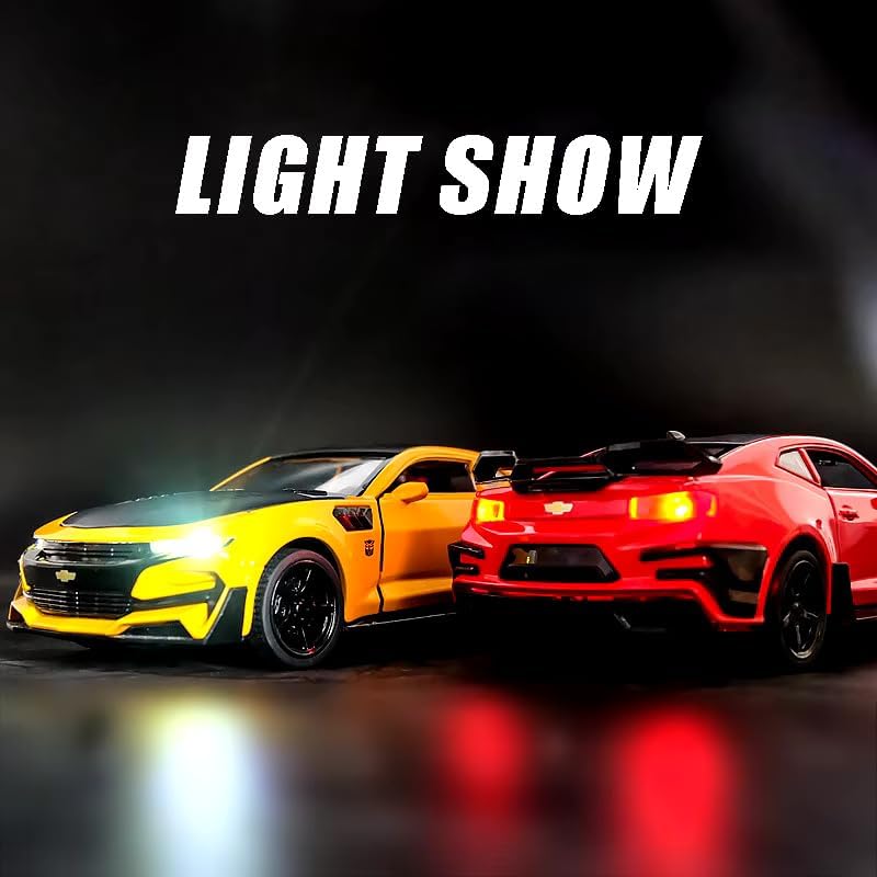 Image of Invite Enterprise 1:24 Bumblebee Chevrolet Diecast Metal Pull Back Car with 6 Openable Doors with Sound and Light Toy Decoration car Best Gift Toys for Kids 【Colors as Per Stock】