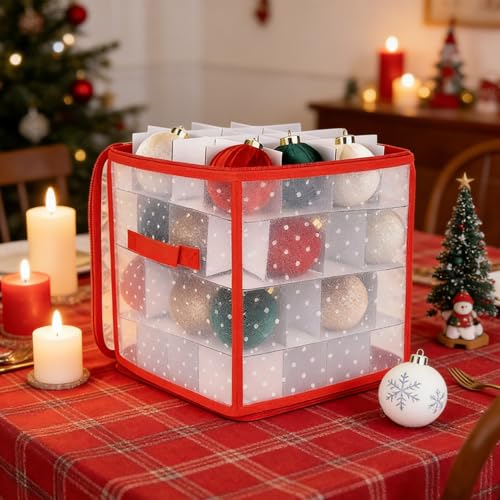 Boîte de rangement décorations anti-poussière 64 cases pour protéger vos boules