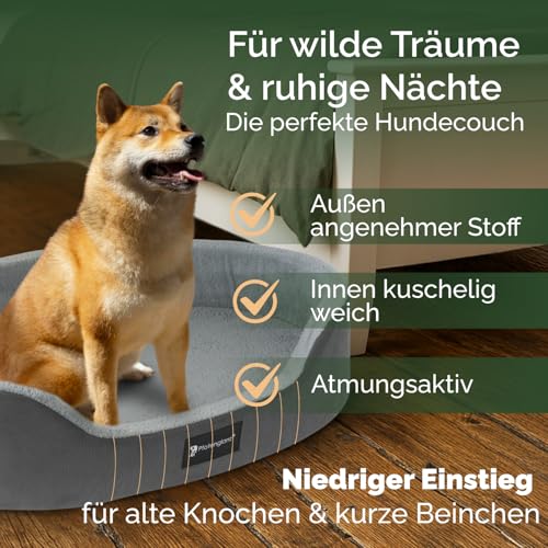 Pfotenglanz Orthopädisches Hundebett Hundekorb mittelgroße Hunde Hundekissen waschbar mit Kaltschaum Matratze in grau. 85x65 cm Hundesofa rutschfest Körbchen Hund Tier Kuschelbett flauschig rund (S)