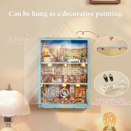Image of Tonecheer 3D Puzzle Story Frame Kit, Book Nook DIY Miniature House Wooden Dollhouse Kit, Wall Mountable Decor Diorama Model with Dust Cover and LED for Ideal Gift - Travel Collector