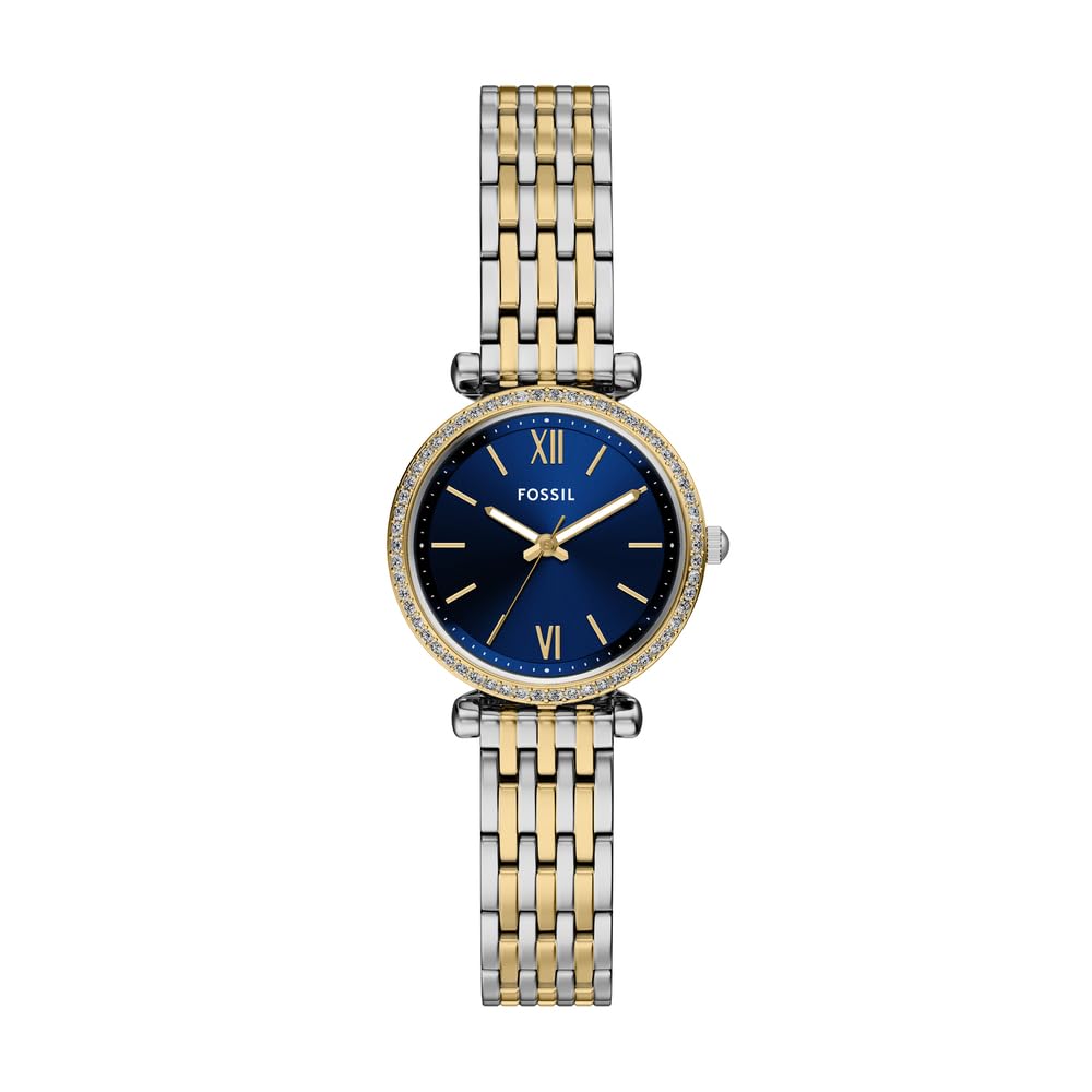 Fossil Women's Carlie Blue Dial Three Hand Two Tone Stainless Steel Bracelet Watch