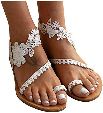 Women's Summer Sandals Bohemian Beaded Ankle Walking Strap Size Casual Flip Flops Ladies Beach Sexy Flats Comfortable Shoes