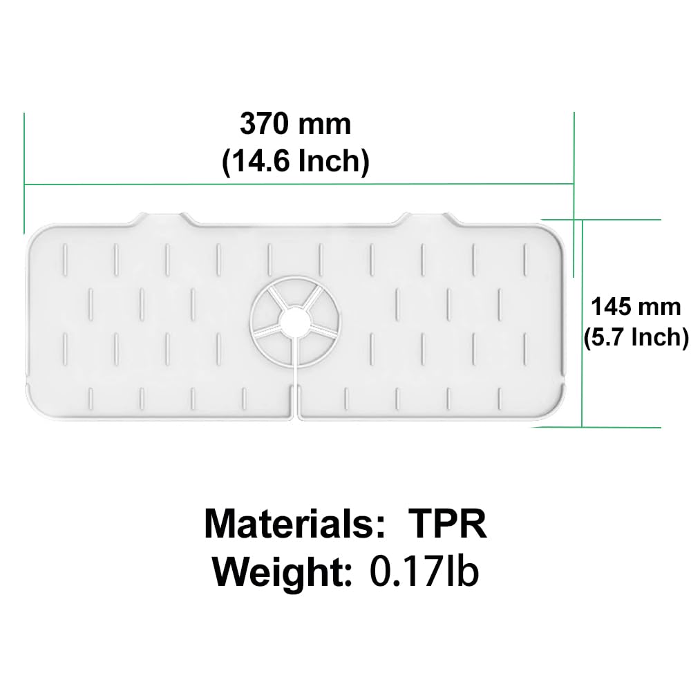 2Pcs Faucet Sink Splash Guard, Silicone Faucet Handle Drip Catcher Tray Drying Mat, Kitchen Guard Silicone Faucet Mat, Sink Mat for Kitchen Bathroom, White