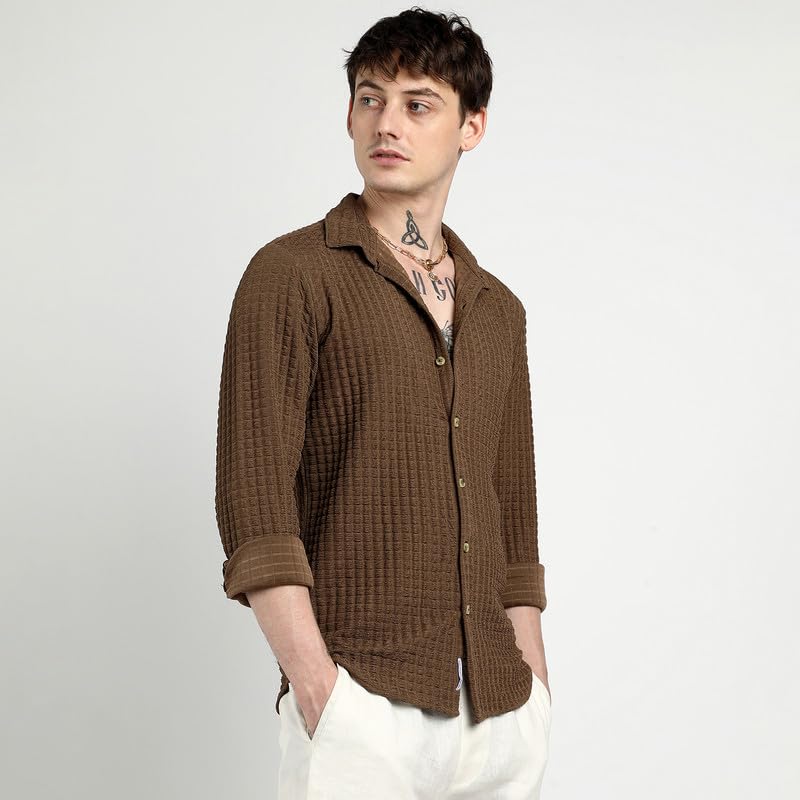 Image of CAHOOT Men'sTartan Plaid Shirt for Casual Wear | Spread Collar | Long Sleeve | Button Closure | Shirt Crafted with Comfort Fit for Everyday Wear