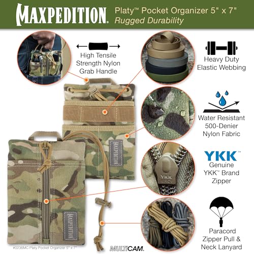 Image of MAXPEDITION Platy Pocket Organizer, Durable EDC Tool Pouch for Men, Neck Wallet with Paracord Lanyard, Holds Flashlight, Multitool, Pen, Notebook