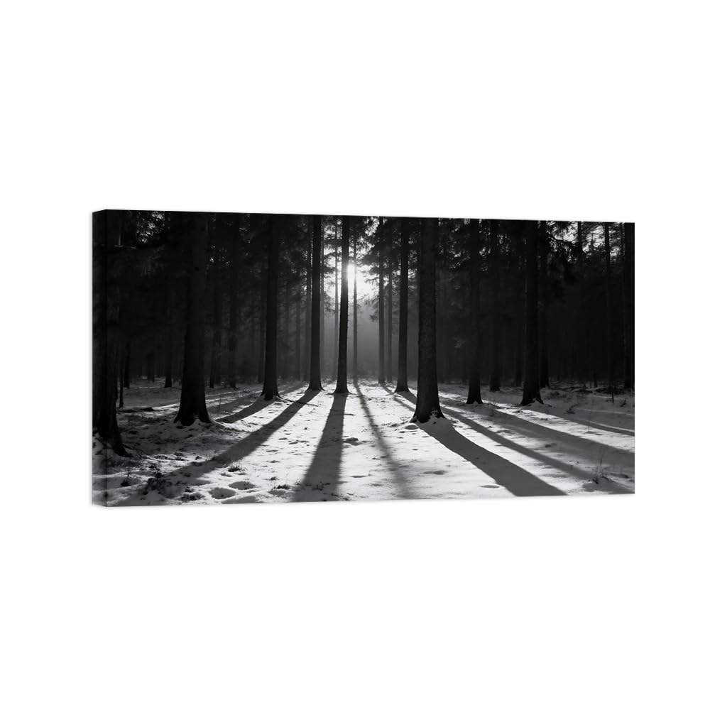 OZPWBVY Black and White Landscape Print Painting-Forest Tree 3-Minimalist Canvas Wall Art Picture for Home Ready to Hang 24x42in 60x108cm Wrapped Canvas