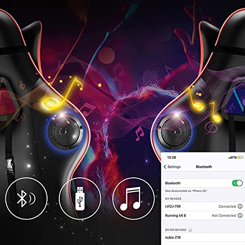 Chaises De Jeux Vidéo Avec Lumière LED, Haut-parleurs Bluetooth Chaise D'ordinateur Avec Massage Complet Soutien Lombaire, Chaise De Jeu Ergonomique