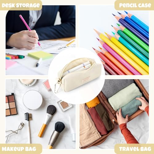 Image of SUNEE Small Pencil Case for Girls & Boys, Pencil Pouch Pen Bag Coin Pouch with Durable Oxford Fabric Marker Pen Case for School Supplies Office Stationery Organizer, Beige