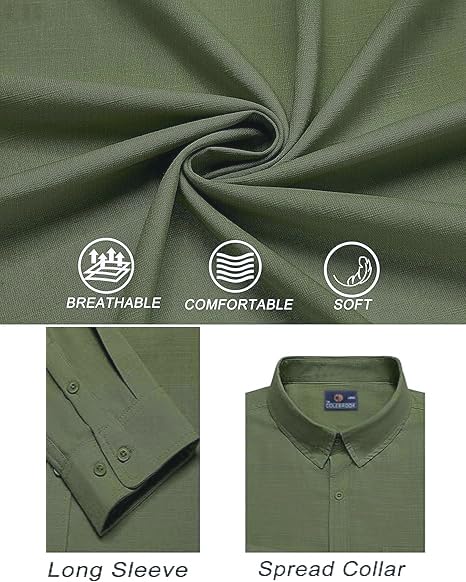 Image of CB-COLEBROOK Men's Long Sleeve Button Down Shirts Casual Cotton Linen Shirts Summer Beach Shirt for Mens Top (Available in Plus Size)