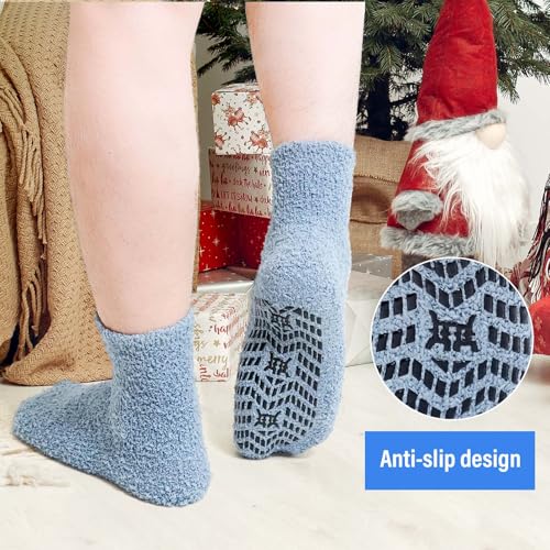 ZAKASA Fuzzy Socks for Men with Grips Winter Warm Thick Mens Slipper Socks Fluffy Cozy Non Slip Grippers Socks 5 Pairs4