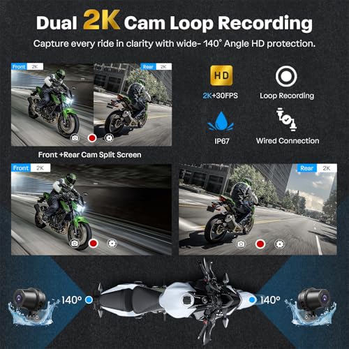 Image of WonVon Motorcycle CarPlay Screen with Android Auto - 5 inch Waterproof GPS, Pantalla para Moto, Apple CarPlay, Navigation System for Motorcycle, Dual 2K Dash Cam Bluetooth Audio & TPMS (No SD Card)