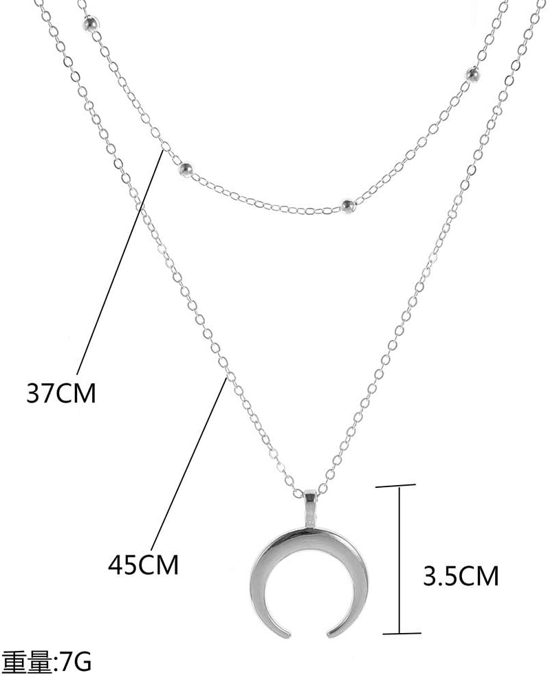 Boho Layered Necklace Choker Crescent Moon Pendant Necklace Bead Horn Clavicle Necklaces Chain Jewelry for Women and Girls - Image 2