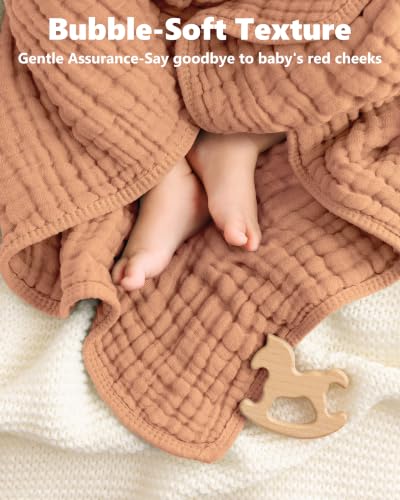 Image of Baby Bath Towels, 100% Muslin Cotton Hooded Baby Towels for Newborn, 2 Pack Baby Towels with Hood for Infant Toddler and Kids, Large 32x32Inch Bath Essentials, Soft and Absorbent Orange Rainbow