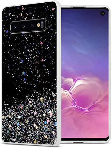Image of VONZEE Case Compatible with Samsung Galaxy S10, Non Moving Glitter Stars Cover Soft TPU Bumper Bling Cover for Women Girls Protective Shockproof Phone Case for Samsung Galaxy S10 (Black)