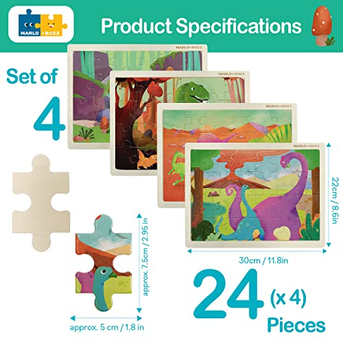 Marlo & Buzz 07 Dinosaur Wooden Puzzles For Kids Ages 4-8/8-10 Year Old Bundle Set Of 4 | 24Pcs Jigsaw Puzzle thumb #1