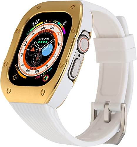 Boucle de bracelet de montre en silicone et boîtier acier pour Apple Watch 44 mm