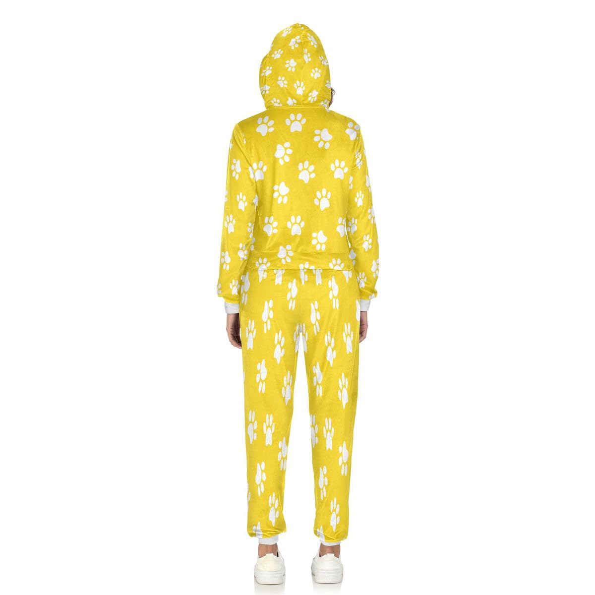 Conjunto deportivo de 2 piezas para mujer, estampado de huellas amarillas, manga larga, conjunto deportivo de huella de perro