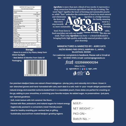 Image of AGROEATS PREMIUM MEDJOOL DATES - 250g | Naturally Sweet & Juicy | Fresh & Delicious | Healthy Energy Snack | Rich in Fiber & Nutrients | Ideal for Gifting & Daily Nutrition