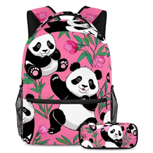 Sac à dos et trousse panda rose pour étudiants | Set scolaire 40cm multi-usage