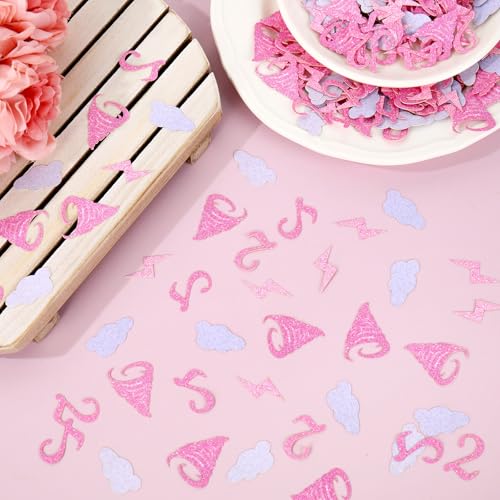 Image of Whaline 300 Pcs Pink Two Nado Table Confetti 2nd Birthday Party Confetti White Cloud Tornado Lightning Number 2 Table Centerpieces for 2 Years Old Birthday Supplies