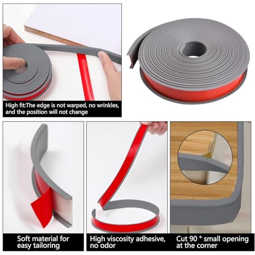Image of 16.4ft U-Shape TPE Self Adhesive Veneer Edging Trim Flexible Edge Protector for Furniture Corner & Edge Safety Guards, DIY Furniture Edge Strip for Countertop Table Cabinet Shelf Repair (16mm, Gray)