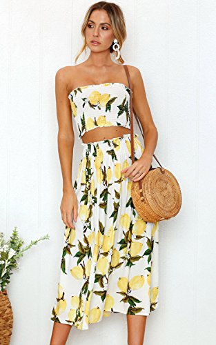 Angashion Women's Floral Crop Top Maxi Skirts Set 2 Piece Outfit Dress3