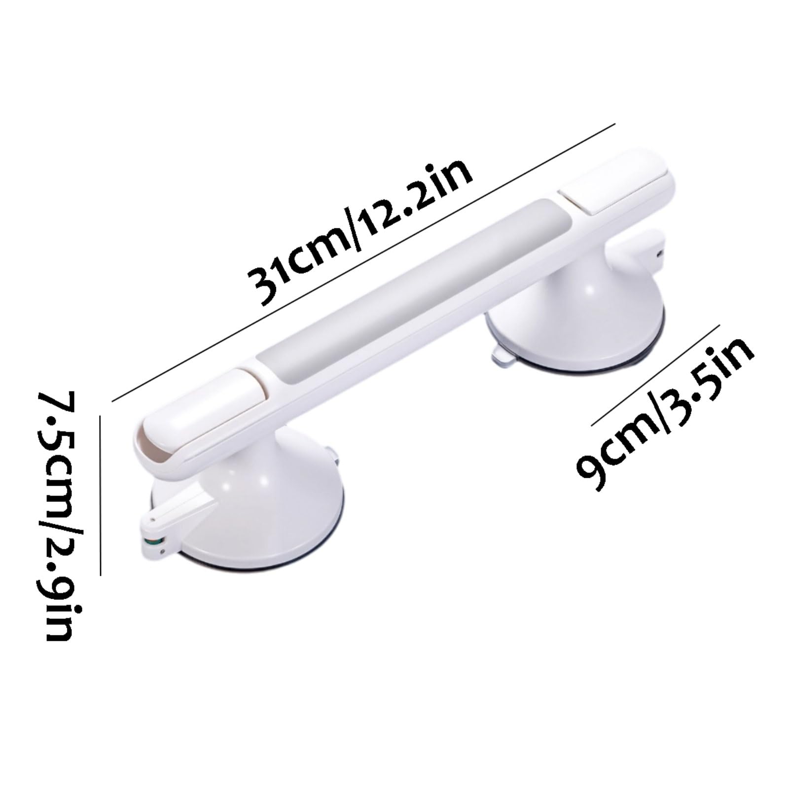 Sin esfuerzo Barra de agarre de plástico for baño for personas mayores, con ventosa for bañeras y duchas, sin necesidad de taladrar, 31 cm. ahorra espacio(White 2pcs)