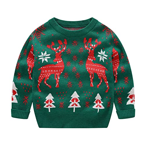 Kids Girls Christmas Sweaters Long Sleeves Reindeer Pattern Pullover Knitwear Tops