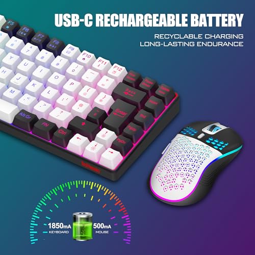 RedThunder K84 75% Wireless Gaming Keyboard and Mouse Rainbow Backlight UK Layout 85 Keys TKL Ultra Compact Mini Design Lightweight Honeycomb Gaming Mouse for PC Mac PS5 Office Gamers (White-Black) - Image 6