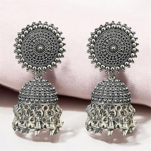 Stylish Silver Jhumkas with Turquoise Beads, Drop Earrings for Women - Image 7