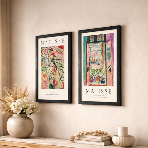 Image of NoWorries Classic Abstract Wall Art Framed Painting Set | Matisse Inspired Modern Art Posters Frame | Premium 300 GSM Paper Print with Synthetic Wooden Frames | Elegant Wall Decor for Living Room, Bedroom, Studio & Office (Set of 2) (BLACK, ART-2, 10X13INCHES)