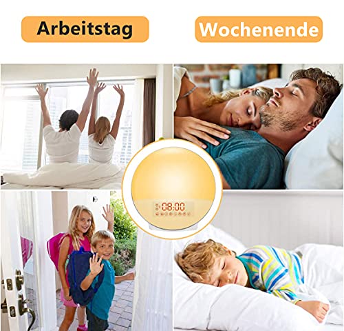 Wake Up luce sveglia – Cadrim Radiosveglia al tramonto con doppia sveglia, 7 suoni naturali & radio FM & funzione Snooze per adulti e bambini - Image 6
