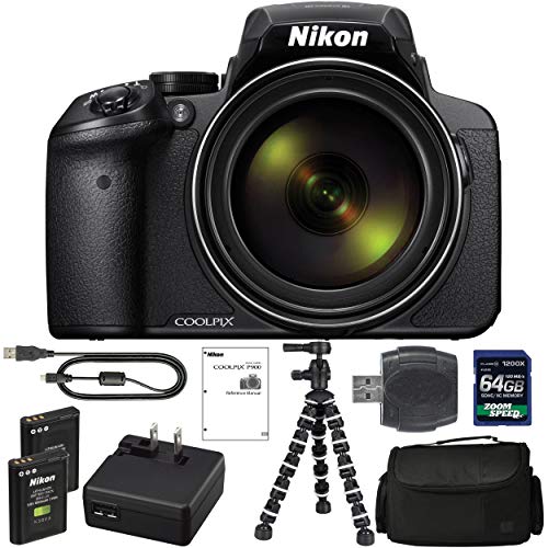 Nikon COOLPIX P900 Digital Camera: with 83x Optical Zoom and Built-in Wi-Fi(Black) + 64GB 1200X SDXC Card + 2 EN-EL23 Batteries + Case + Flexible Tripod + Pro Bundle: International Version