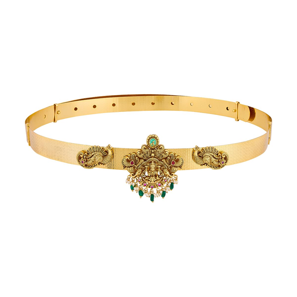 Fashion Jewellery Ruby-Green Gold Plated Antique Kamarbandh Waist Belt with Adjustable Patti for Women - Bridal & Special Occasion Jewellery - 447583
